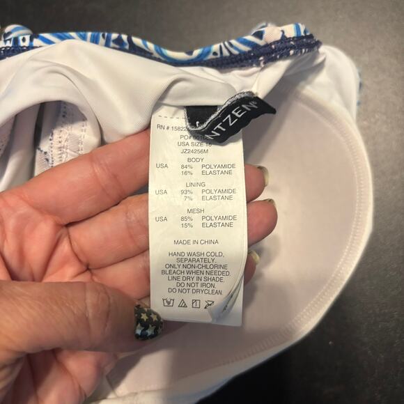 Jantzen Swimsuit One Piece Pantheon Blue White Geometric Size 16 - Picture 5 of 5